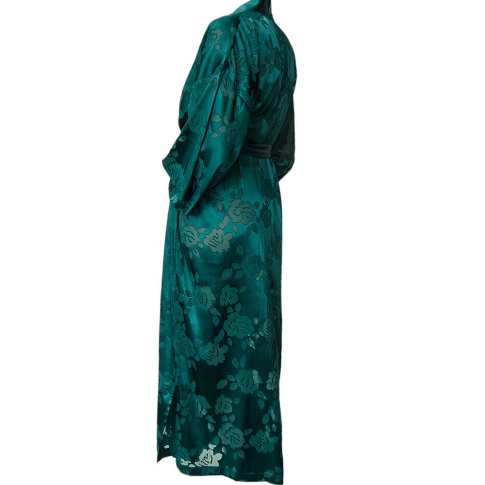Victoria's Secret Emerald Satin Floral Robe - Picture 2 of 7